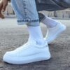 Chekich Men s Women s Sneakers White Faux Leather Laces Spring and Summer Seasons Casual Comfortable