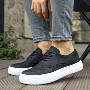 Chekich Men s and Women s Casual Shoes Black Color Faux Leather Lace Up Spring Autumn