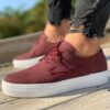 Chekich Men s and Women s Casual Shoes Claret Red Color Artificial Leather Lace Up Spring