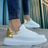 Chekich Men s and Women s Shoes White Golden Color on Back Artificial Leather Lace Up