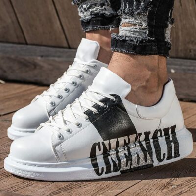 Chekich Men s and Women s Sneakers Black White Embroidery Mixed Color Written Lace up Splash