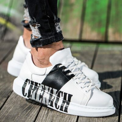 Chekich Men s and Women s Sneakers Black White Embroidery Mixed Color Written Lace up Splash