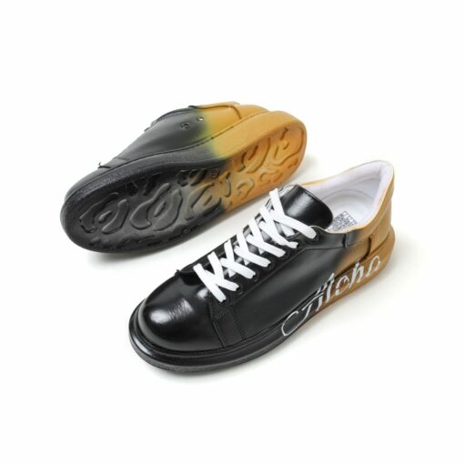 Chekich Men s and Women s Sneakers Black Yellow Aloha Mixed Color Written Lace up Splash