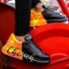 Chekich Men s and Women s Sneakers Black Yellow Mixed Color Written Lace up Splash Pattern