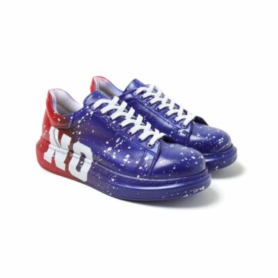 Chekich Men s and Women s Sneakers Blue Red Yes Mixed Color Written Lace up Splash