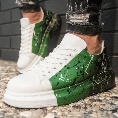Chekich Men s and Women s Sneakers Green White Black Mixed Color Written Lace Up Splash