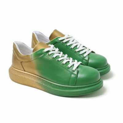 Chekich Men s and Women s Sneakers Green Yellow Mixed Color Written Lace up Splash Pattern