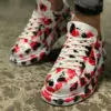 Chekich Men s and Women s Sneakers Red Black Mixed Color Written Lace up Splash Pattern