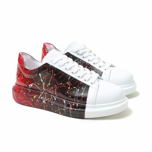 Chekich Men s and Women s Sneakers Red Black Spray Mixed Color Written Lace up Splash