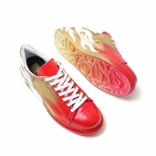 Chekich Men s and Women s Sneakers Red Gold Mixed Color Written Lace up Splash Pattern