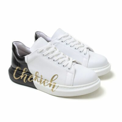 Chekich Men s and Women s Sneakers White Black Mixed Color Written Lace up Splash Pattern