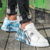 Chekich Men s and Women s Sneakers White Blue Run Mixed Color Written Lace up Splash
