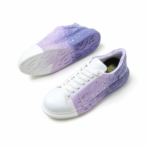 Chekich Men s and Women s Sneakers White Purple Mixed Color Written Lace up Splash Pattern