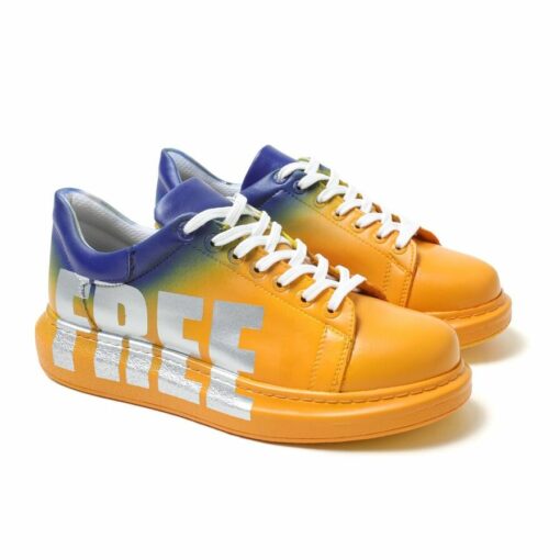 Chekich Men s and Women s Sneakers Yellow Blue Free Mixed Color Written Lace up Splash