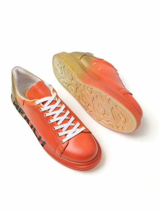Chekich Men s and Women s Sneakers Yellow Orange Mixed Color Written Lace up Splash Pattern