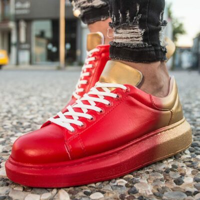 Chekich Men s and Women s Sneakers Yellow Red Mixed Color Written Lace Up Splash Pattern