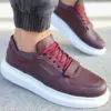 Chekich Shoes Claret Red Color Lace Up Faux Leather Spring and Autumn Seasons Sneakers for Men