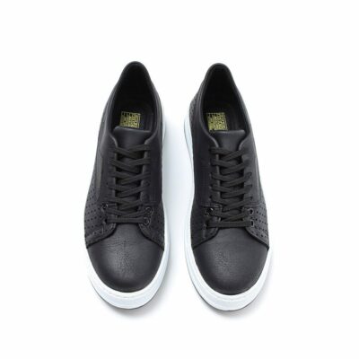 Chekich Shoes for Men s Black Color Faux Leather Sneakers Lace Up Spring and Fall Seasons