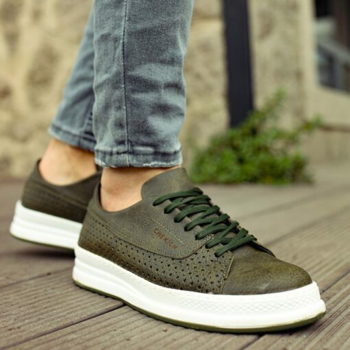 Chekich Shoes for Men s Khaki Color Faux Leather Lace Up Spring Season Casual Sewing Outsole
