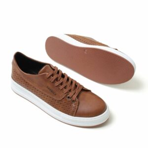 Chekich Shoes for Men s Tan Artificial Leather Sneakers Lace Up Spring and Autumn Seasons Casual
