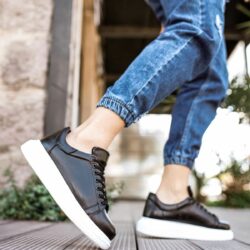 Chekich Sneakers for Men Black Artificial Leather  Spring Autumn Casual Lace Up Fashion Shoes High