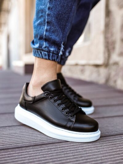 Chekich Sneakers for Men Black Artificial Leather  Spring Autumn Casual Lace Up Fashion Shoes High