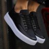 Chekich Sneakers for Men Black Artificial Leather Lace Up Lightweight Office Wedding Solid Color Casual Shoes