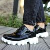 Chekich Sneakers for Men Black Shiny Artificial Leather  Spring Autumn Casual Lace Up Fashion Shoes
