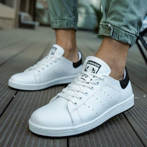 Chekich White Sneakers for Men  Summer Casual Lace Up Flexible Fashion Walking Medium Height Sole