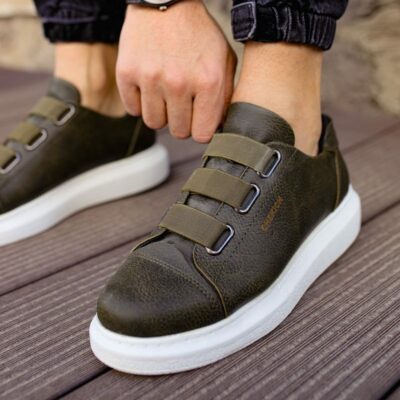 Chekich Women s Men s Shoes Khaki Green Color Faux Leather Fall and Spring Seasons Elastic