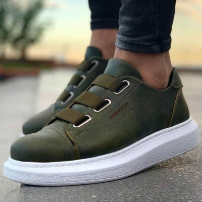 Chekich Women s Men s Shoes Khaki Green Color Faux Leather Fall and Spring Seasons Elastic