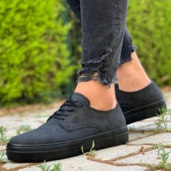 Chekich Women s and Men s Casual Shoes Black Color Faux Leather Lace Up Spring Autumn