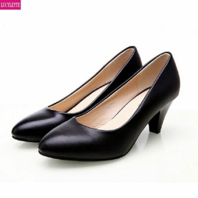 Dermis Professional Black Work Shoes Spring and Autumn Commute in Soft Sole Shoes With High Heels