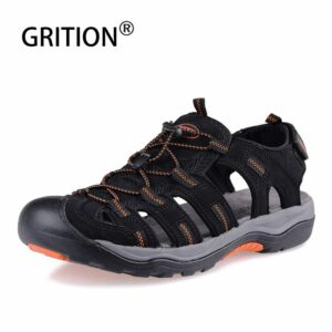 GRITION Men Sandals Leather Nubuck Gladiator Male Outdoor Beach Summer Shoes Fashion Close Toe Non slip
