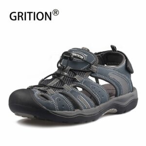 GRITION Men Sandals Nubuck Leather Summer Gladiator Outdoor Comfort Breathable Native Beach Shoes Rubber Clog Male