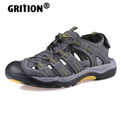 GRITION Men Sandals Summer Beach Outdoor Trekking Casual Native Shoes Comfy Close Toe Male Nubuck Leather