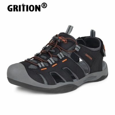 GRITION Men Sandals Summer Breathable Outdoor Hiking Beach Flat Male Shoes Comfortable Non Slip Rubber Sole
