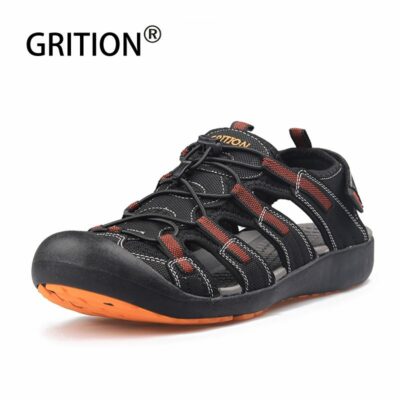 GRITION Men Sandals Summer Casual Beach Flat Shoes Non Slip Hiking Breathable Rubber Clogs New Fashion