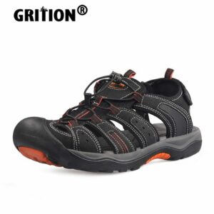 GRITION Men Sandals Summer Close Toe Beach Clog Flat Outdoor Casual Native Shoes PU Leather Luxury