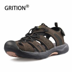 GRITION Summer Men Sandals Roman Gladiator Close Toe Outdoor Sport Soft Shoes Leather Business Casual Beach