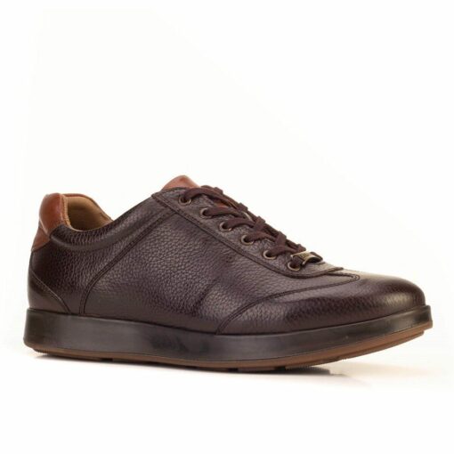 Genuine Leather Brown Lace Up Men Sports Shoes