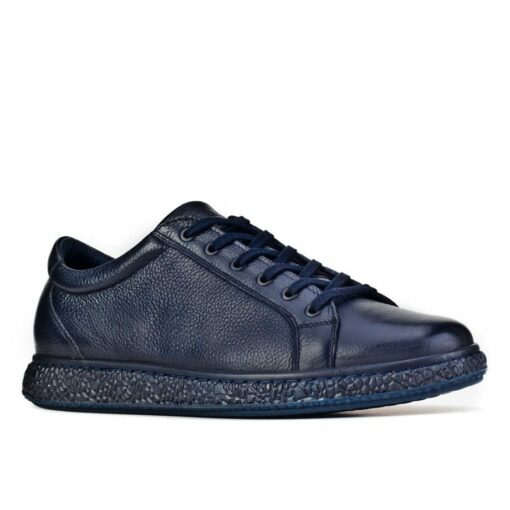 Genuine Leather Navy Blue Lace Up Men Sports Shoes