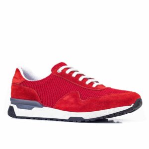 Genuine leather red lace up men s sneakers