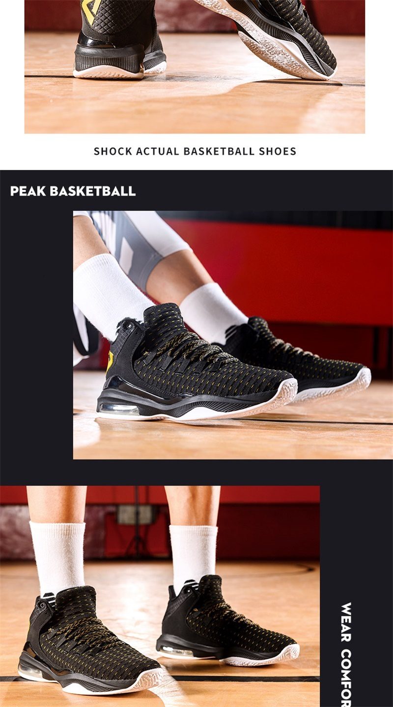 PEAK Men's Air Cushion Basketball Shoes Rebound Boots Outdoor Wearable Non-slip Sneakers Breathable Upper Gym Training Footwear