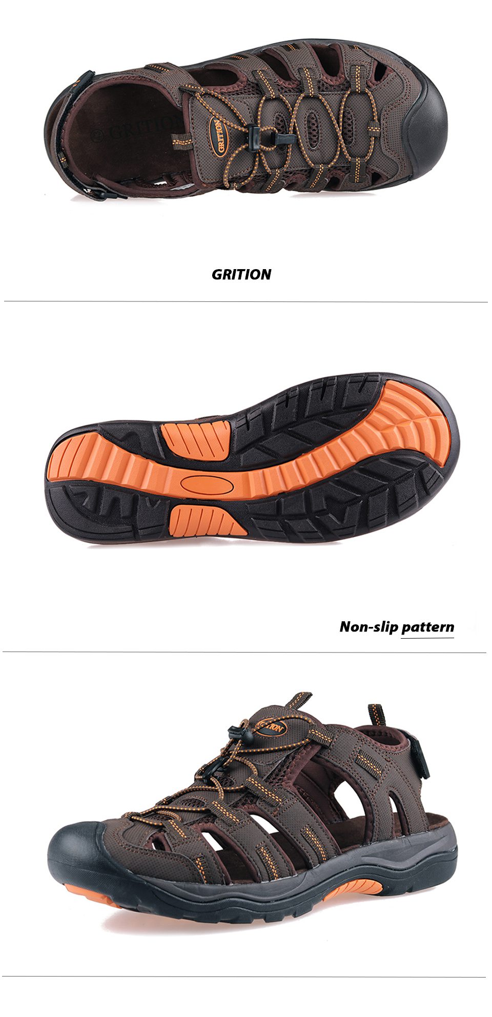 GRITION Men Sandals Summer Close Toe Beach Clog Flat Outdoor Casual Native Shoes PU Leather Luxury 2021 Fashion Flip Flops New