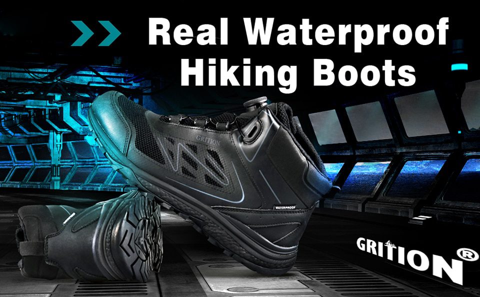 GRITION Mens Outdoor Boots Waterproof Male Hiking Trekking Shoes Auto-Lacing System Keep Warm Inside Non-Slip Comfortable New
