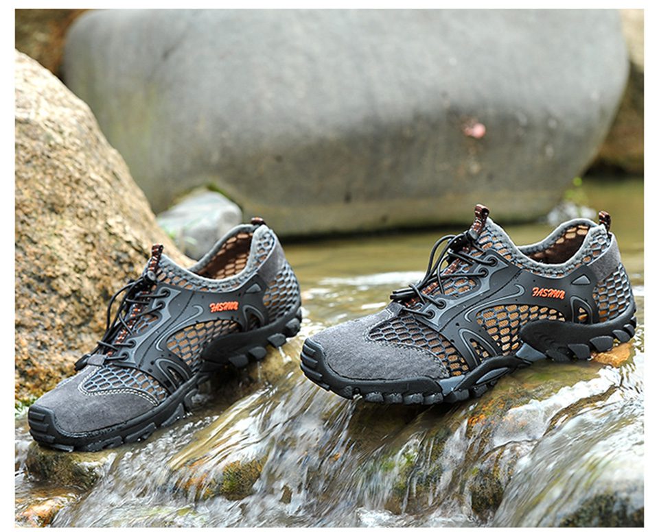 GRITION Men Sandals Non Slip Breathable Wading Creek Shoes Casual Summer Hiking Mesh Outdoor Fishing Boot Luxury Brand Quick Dry