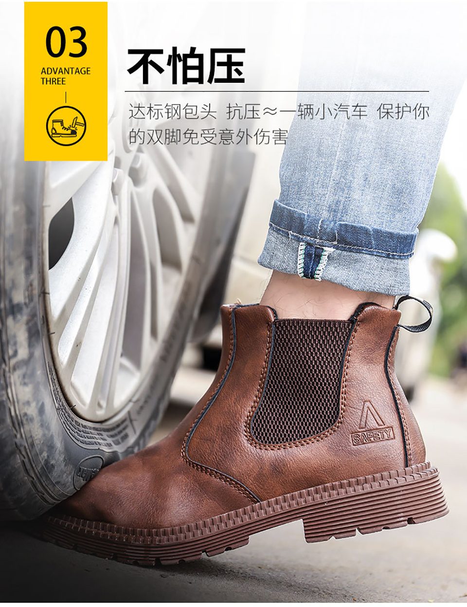 GRITION Unisex Work Shoes Steel Toe Waterproof Safety Shoes Anti-smash Anti-puncture Non Slip Durable Lightweight Chelsea Boots