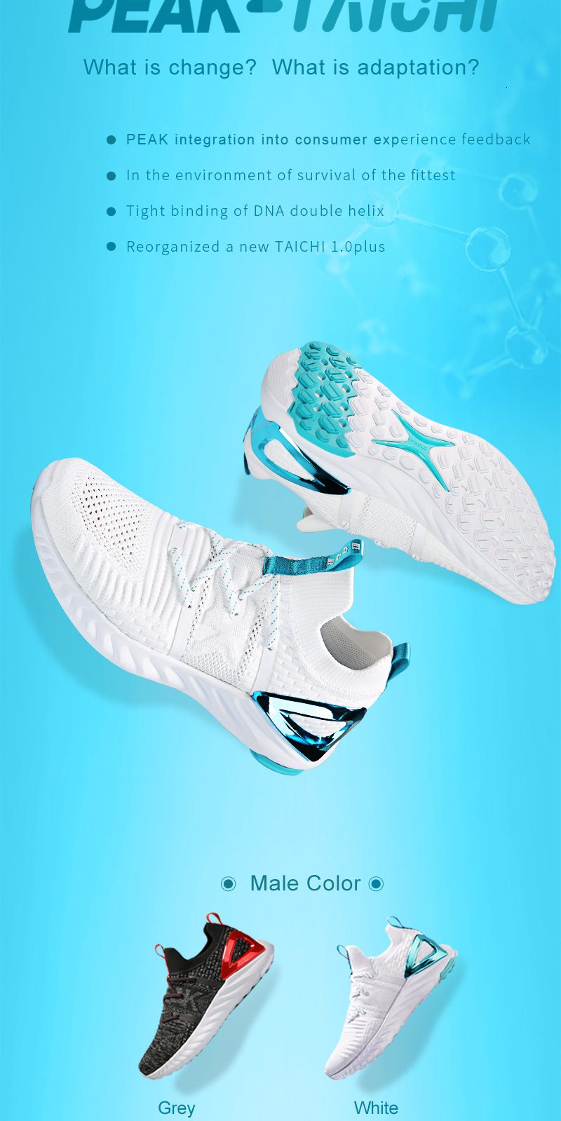 PEAK TAICHI Male Running Shoes Fashion Lightweight Adaptive Shock-absorbing Sneakers Breathable Soft Sole Women Tennis Shoes