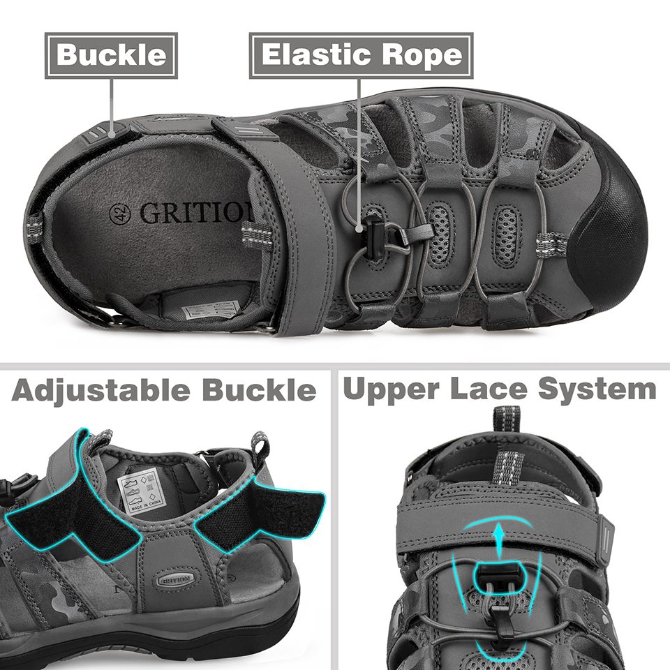 GRITION Men Outdoor Sandals Flat Casual Non Slip Quick Drying Male Beach Shoes Hiking Walking Breathable Fashion Big Size 46 New